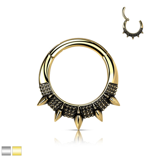 1pc Hinged Segment Ring Septum Clicker Burnished Spikes Helix Cartilage 16g 8mm