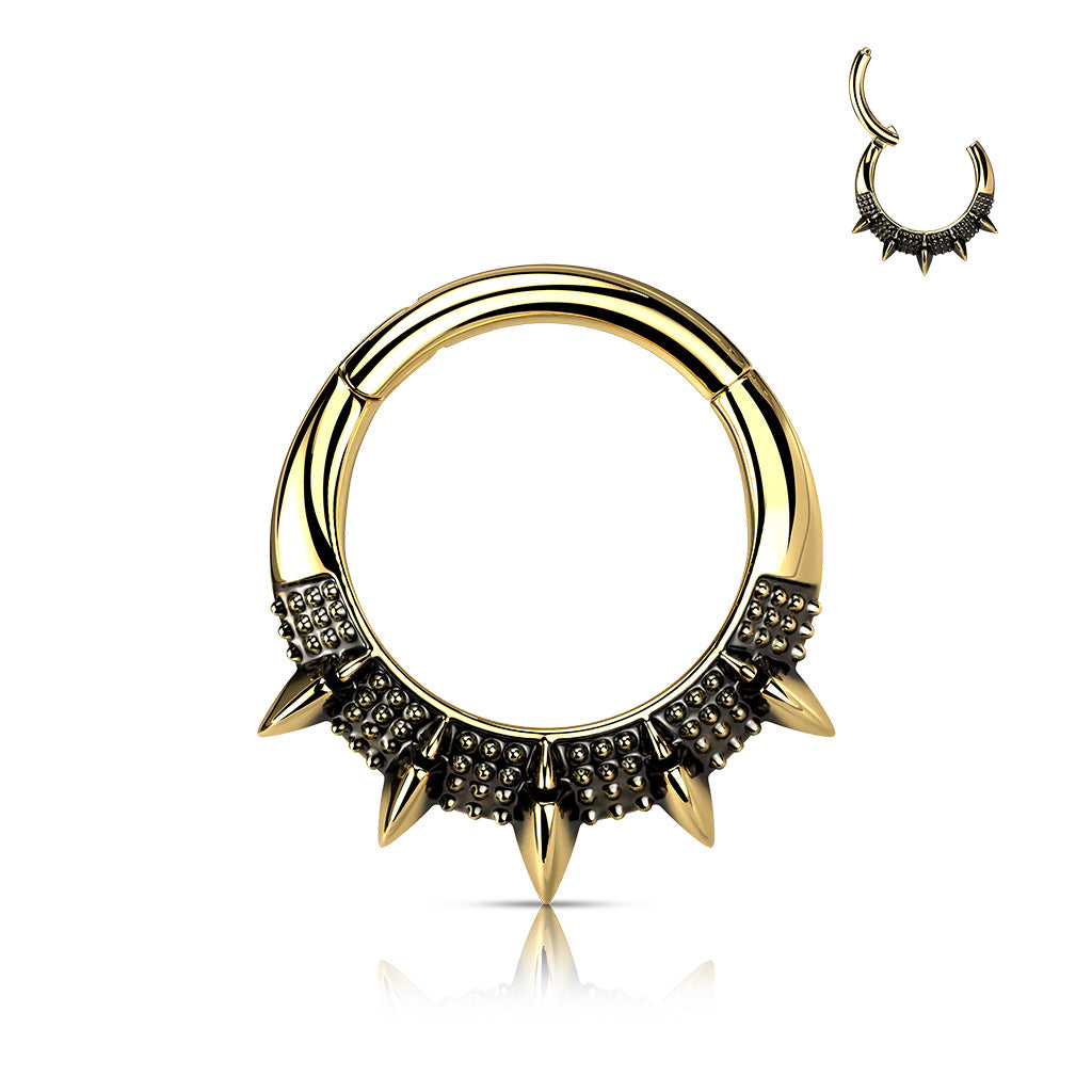 1pc Hinged Segment Ring Septum Clicker Burnished Spikes Helix Cartilage 16g 8mm