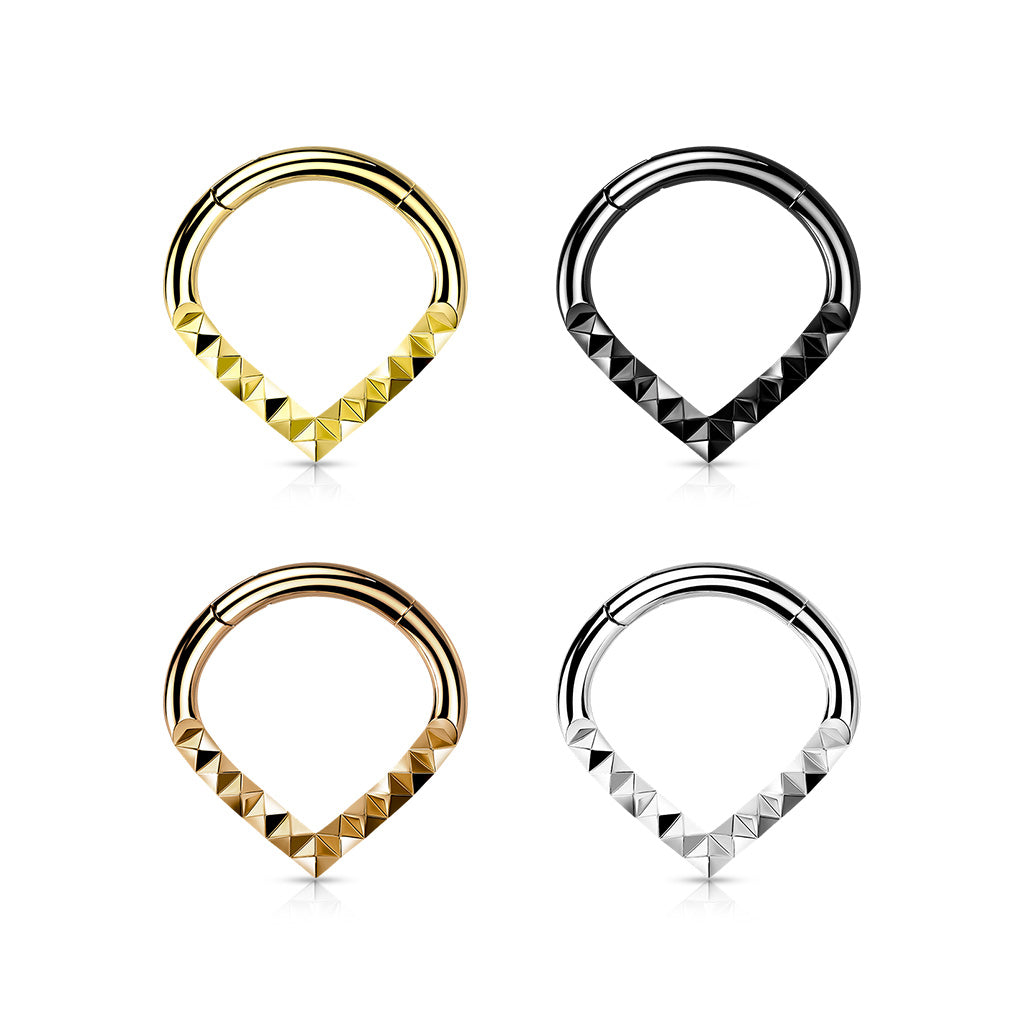 1pc Lined Pyramid Cuts Chevron Hinged Segment Ring Helix Septum Clicker