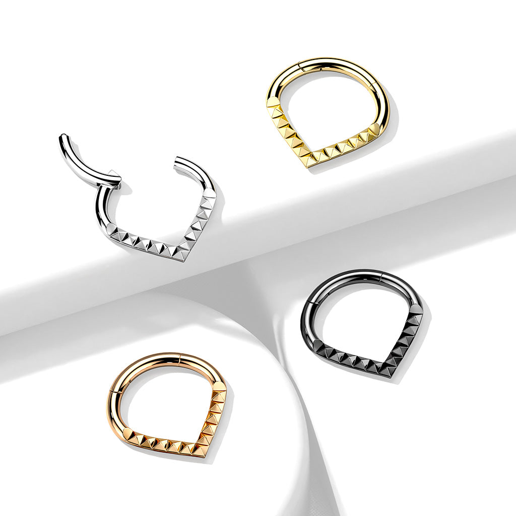 1pc Lined Pyramid Cuts Chevron Hinged Segment Ring Helix Septum Clicker