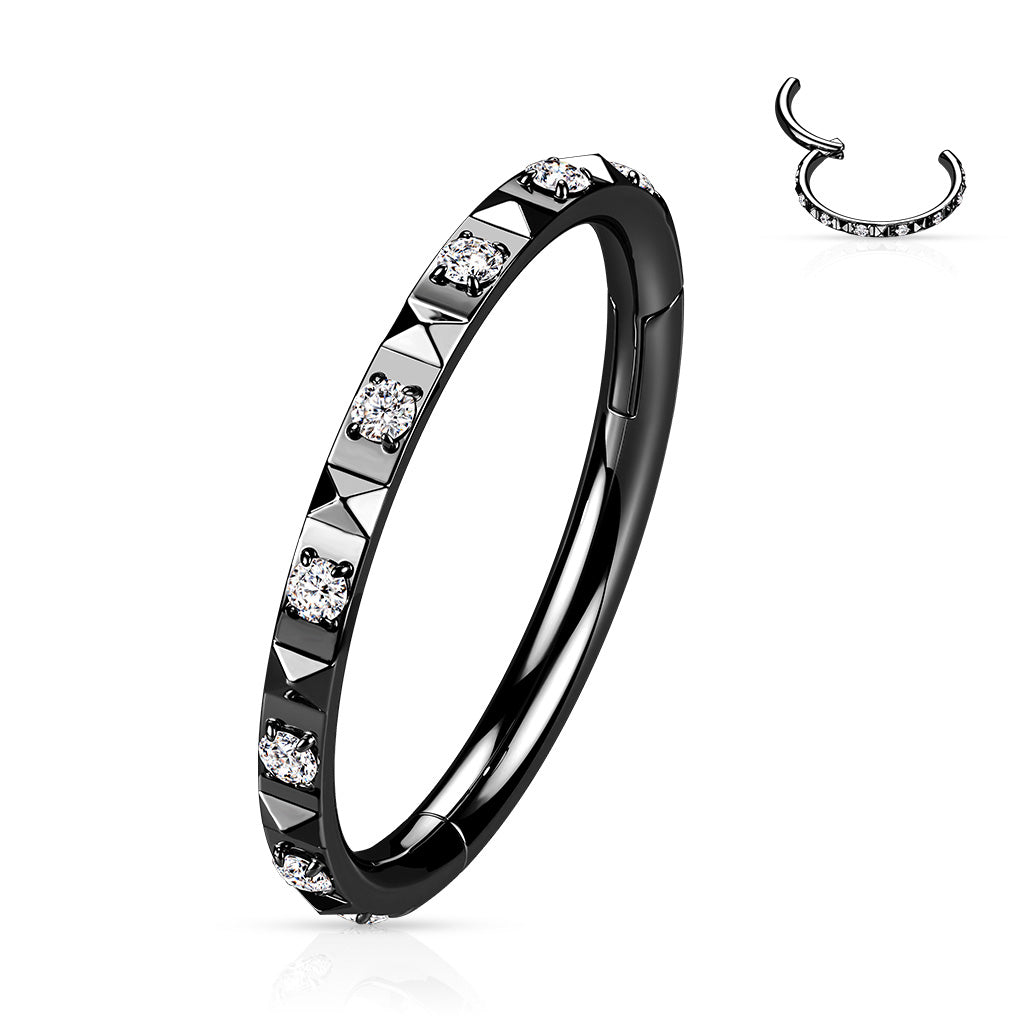 1pc Hinged Segment Ring CZ Gems & Pyramids Hoop Helix Daith 16g 316L Surgical Steel