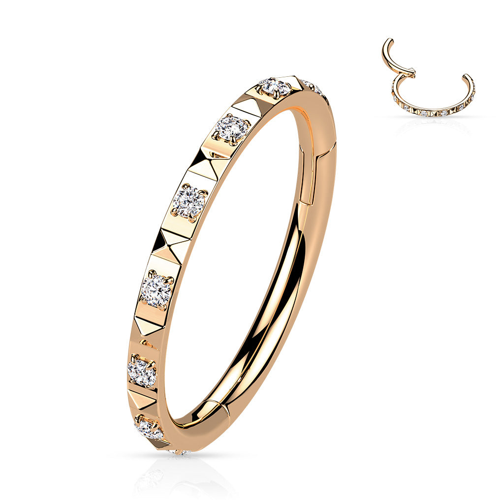 1pc Hinged Segment Ring CZ Gems & Pyramids Hoop Helix Daith 16g 316L Surgical Steel