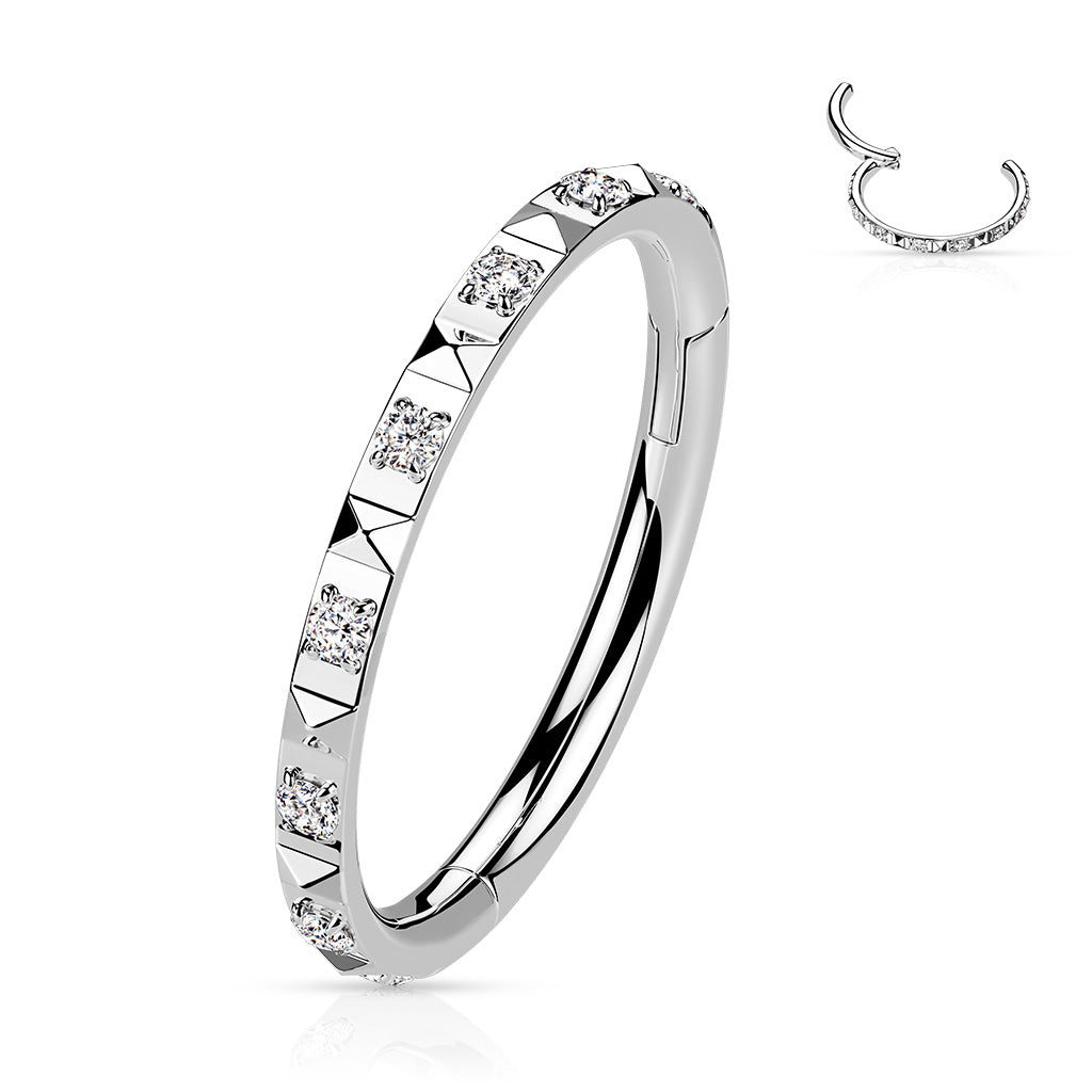 1pc Hinged Segment Ring CZ Gems & Pyramids Hoop Helix Daith 16g 316L Surgical Steel