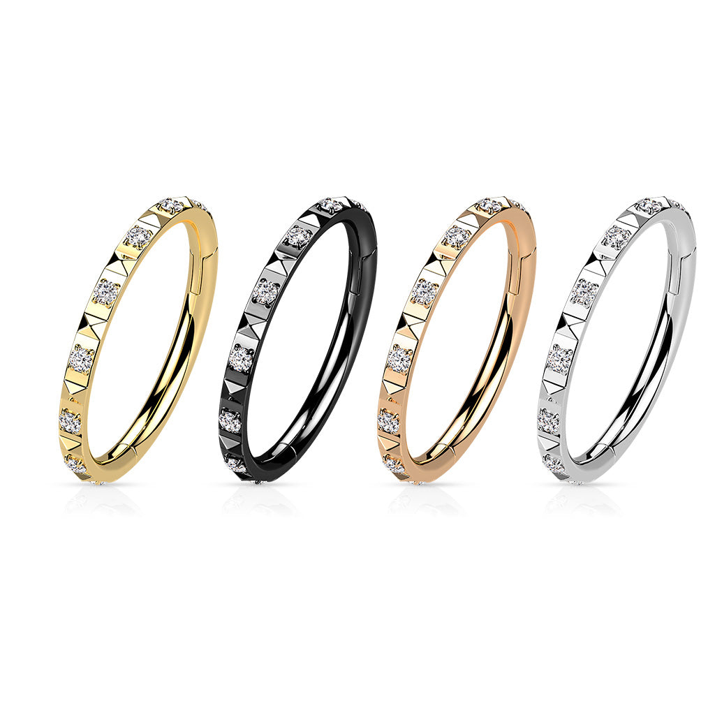 1pc Hinged Segment Ring CZ Gems & Pyramids Hoop Helix Daith 16g 316L Surgical Steel