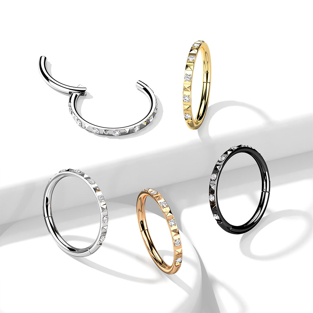 1pc Hinged Segment Ring CZ Gems & Pyramids Hoop Helix Daith 16g 316L Surgical Steel