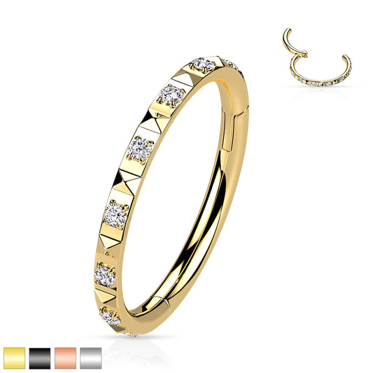 1pc Hinged Segment Ring CZ Gems & Pyramids Hoop Helix Daith 16g 316L Surgical Steel