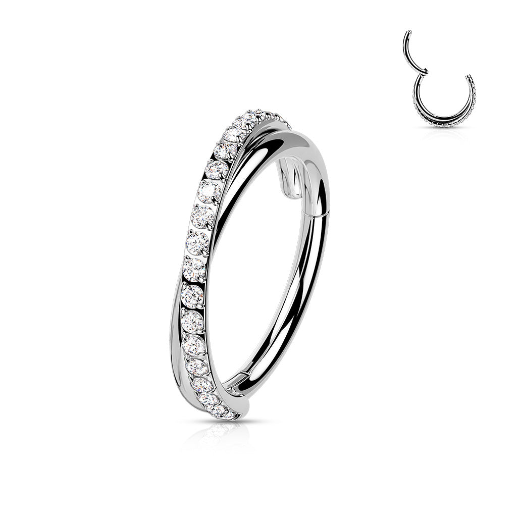1pc Criss Cross Hoop CZ Gem Hinged Segment Ring 16g Septum Helix Surgical Steel