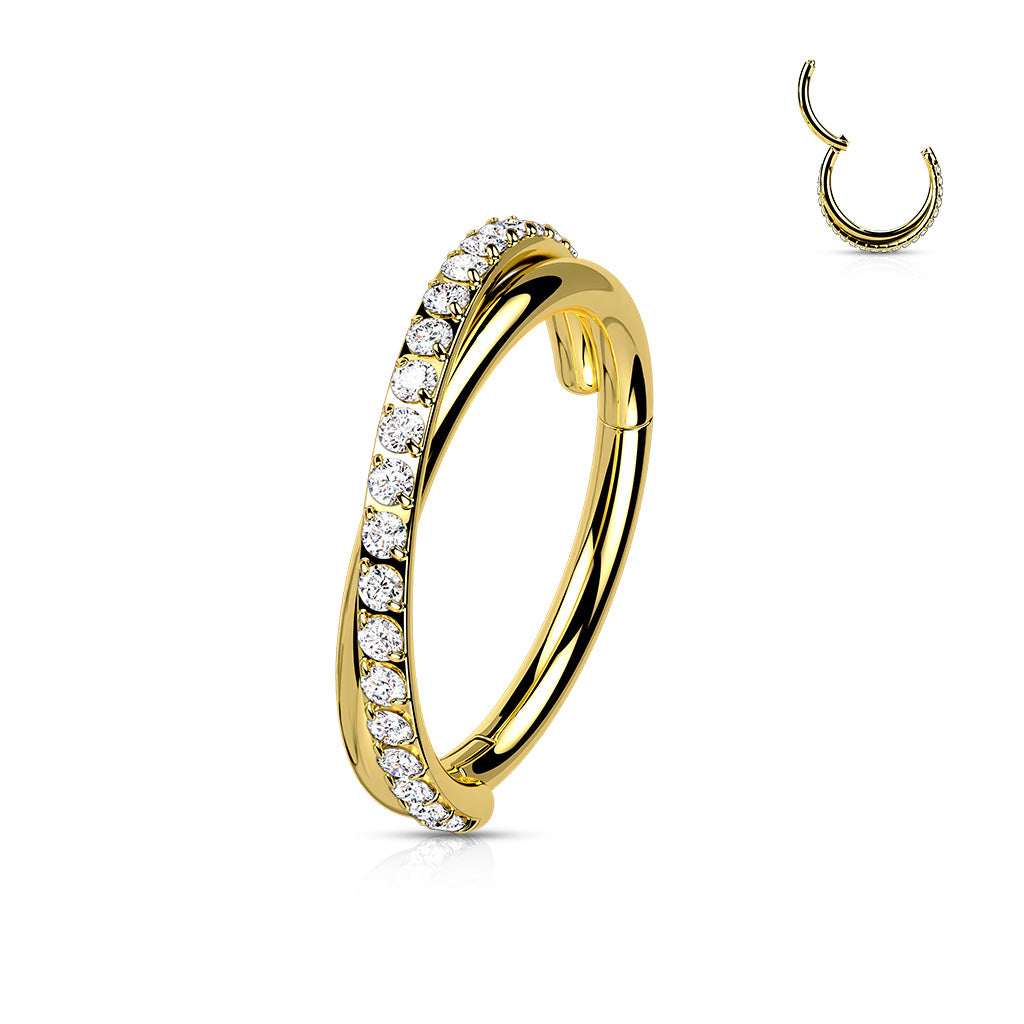 1pc Criss Cross Hoop CZ Gem Hinged Segment Ring 16g Septum Helix Surgical Steel