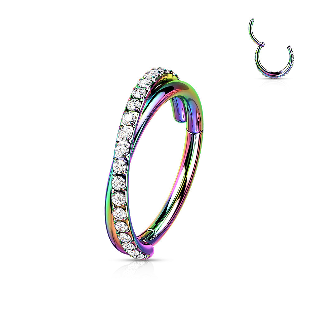 1pc Criss Cross Hoop CZ Gem Hinged Segment Ring 16g Septum Helix Surgical Steel