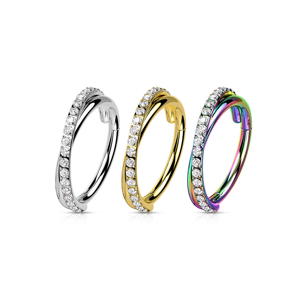 1pc Criss Cross Hoop CZ Gem Hinged Segment Ring 16g Septum Helix Surgical Steel