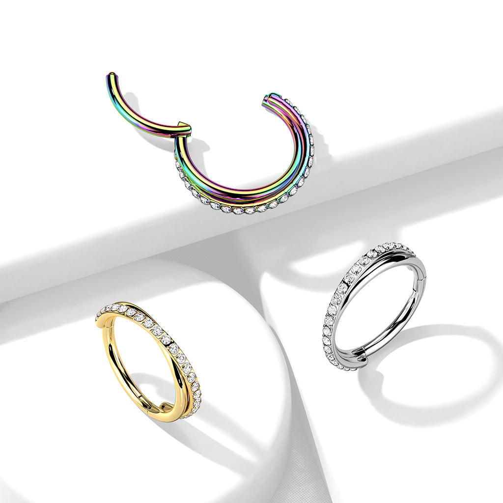 1pc Criss Cross Hoop CZ Gem Hinged Segment Ring 16g Septum Helix Surgical Steel