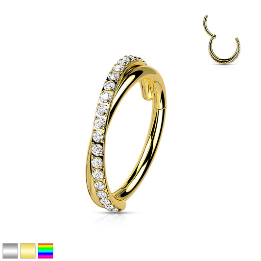 1pc Criss Cross Hoop CZ Gem Hinged Segment Ring 16g Septum Helix Surgical Steel