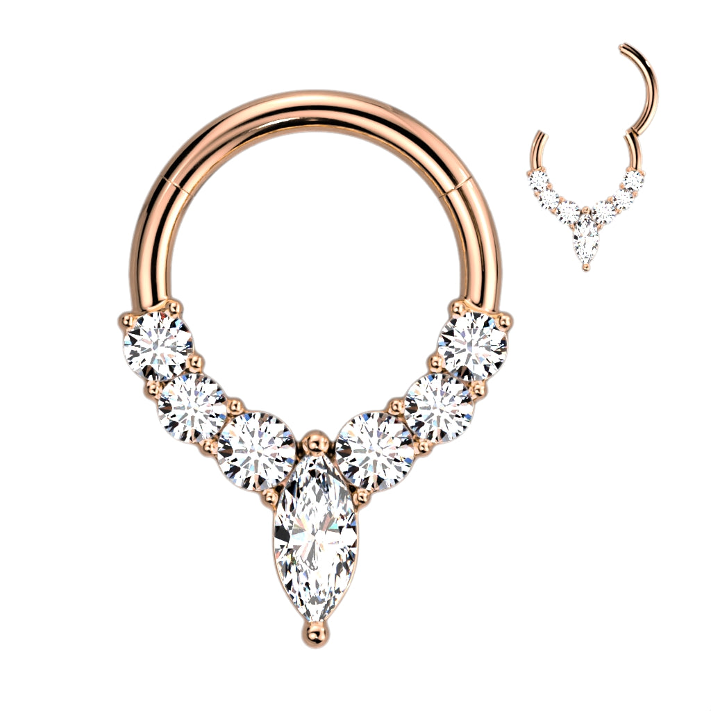 1pc Marquise CZ Gem Hinged Segment Ring 16g Septum Clicker 316L Surgical Steel