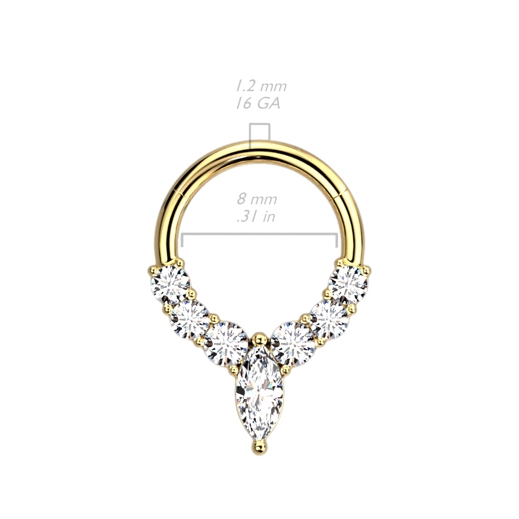 1pc Marquise CZ Gem Hinged Segment Ring 16g Septum Clicker 316L Surgical Steel