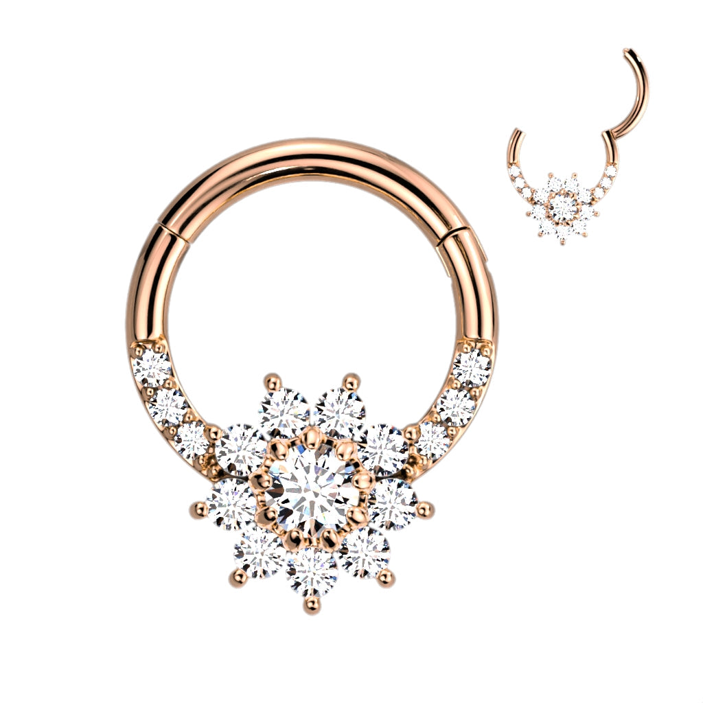 1pc CZ Gem Flower Hinged Segment Ring 16g Septum Clicker 316L Surgical Steel