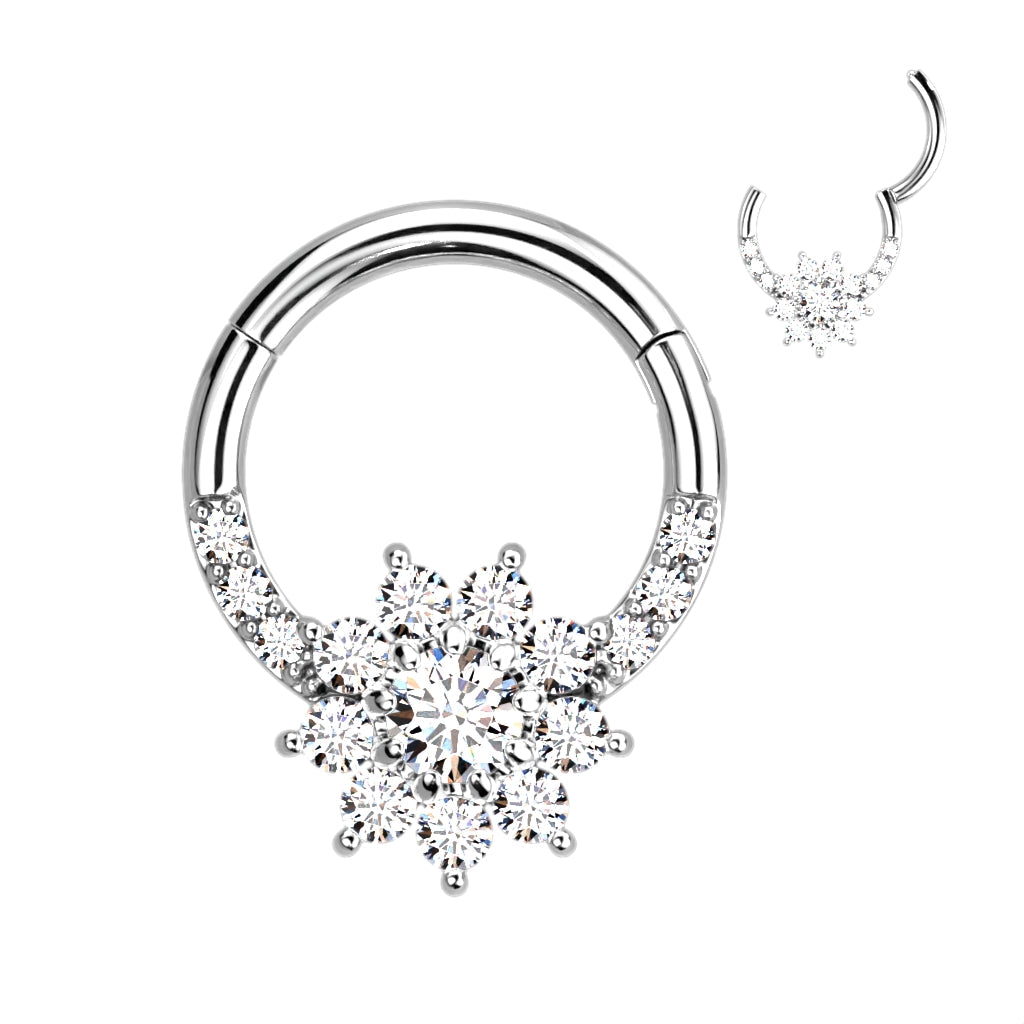 1pc CZ Gem Flower Hinged Segment Ring 16g Septum Clicker 316L Surgical Steel