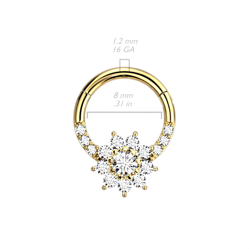1pc CZ Gem Flower Hinged Segment Ring 16g Septum Clicker 316L Surgical Steel
