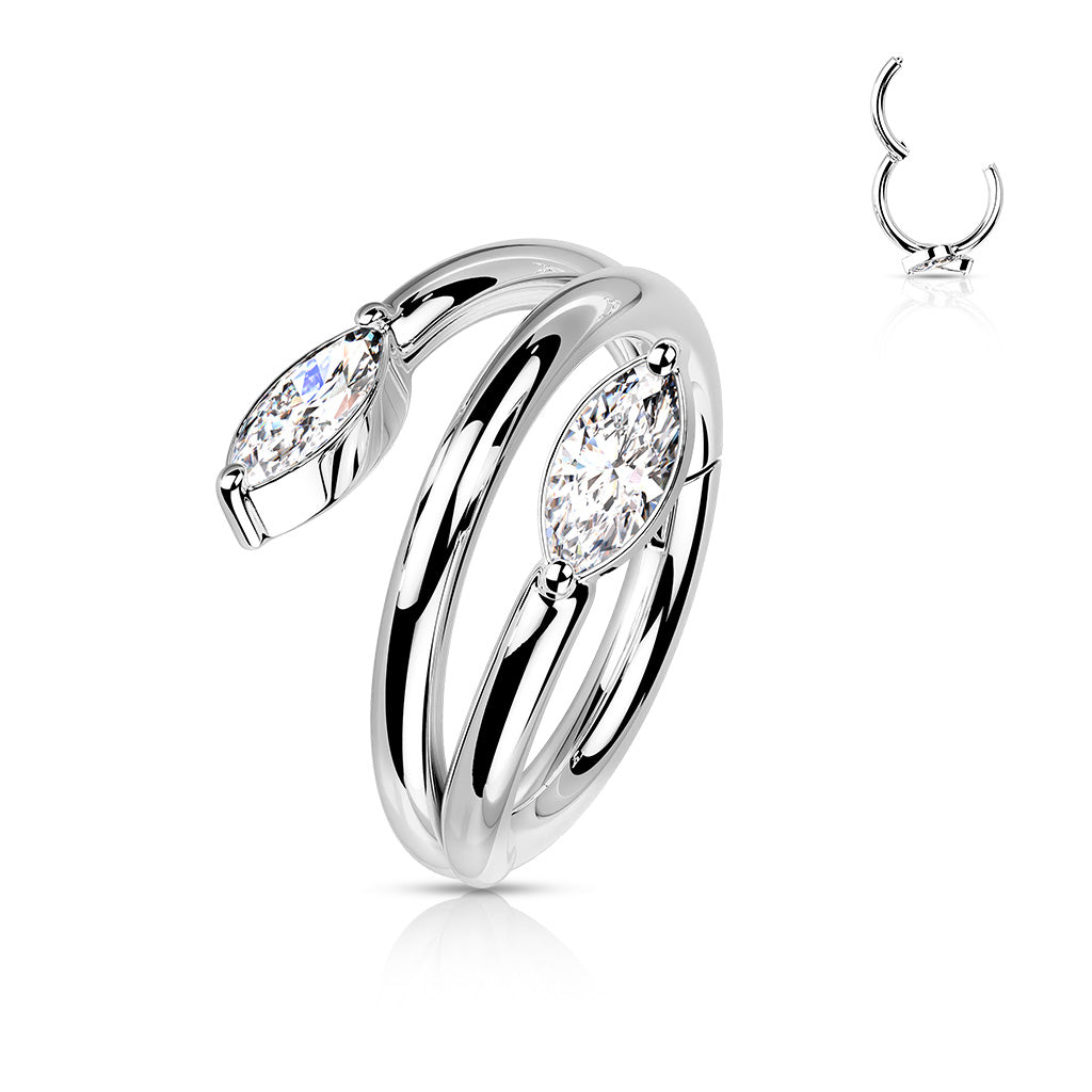 1pc Hinged Segment Ring Double Vine Gem Hoop Helix Daith 316L Surgical Steel 16g 8mm