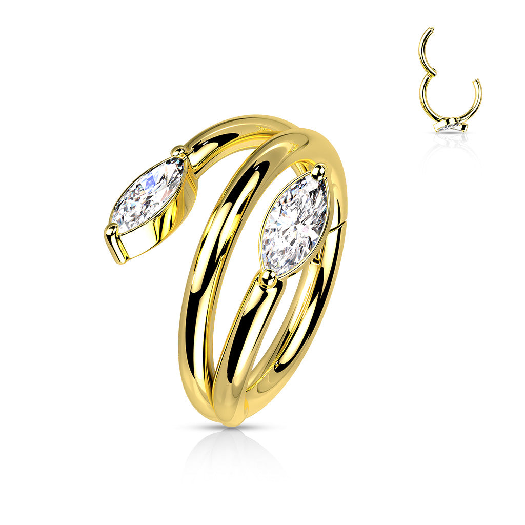 1pc Hinged Segment Ring Double Vine Gem Hoop Helix Daith 316L Surgical Steel 16g 8mm