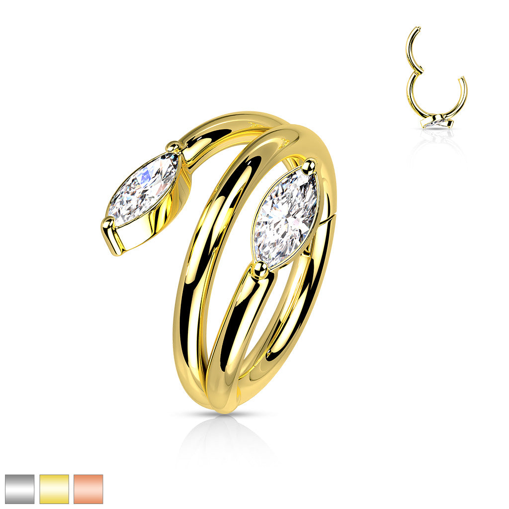 1pc Hinged Segment Ring Double Vine Gem Hoop Helix Daith 316L Surgical Steel 16g 8mm