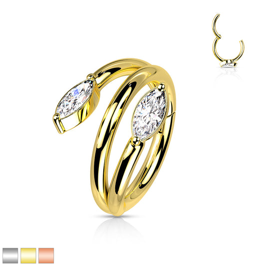 1pc Hinged Segment Ring Double Vine Gem Hoop Helix Daith 316L Surgical Steel 16g 8mm