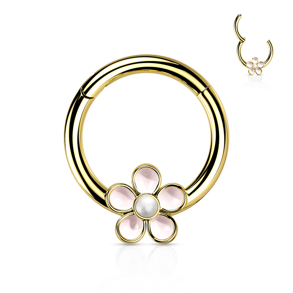 1pc Enamel Flower Hinged Segment Ring 16g Septum Clicker 316L Surgical Steel