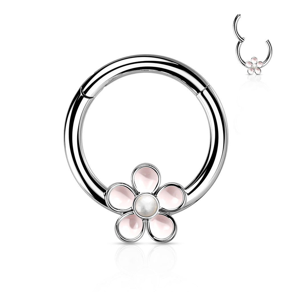 1pc Enamel Flower Hinged Segment Ring 16g Septum Clicker 316L Surgical Steel