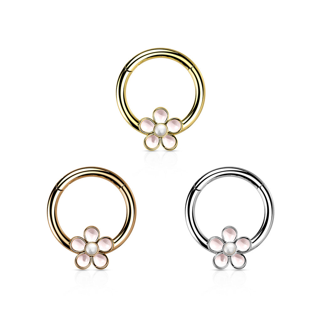 1pc Enamel Flower Hinged Segment Ring 16g Septum Clicker 316L Surgical Steel