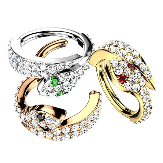 1pc Gem Coiled Snake Hinged Segment Ring Surgical Steel Septum Hoop Helix Daith