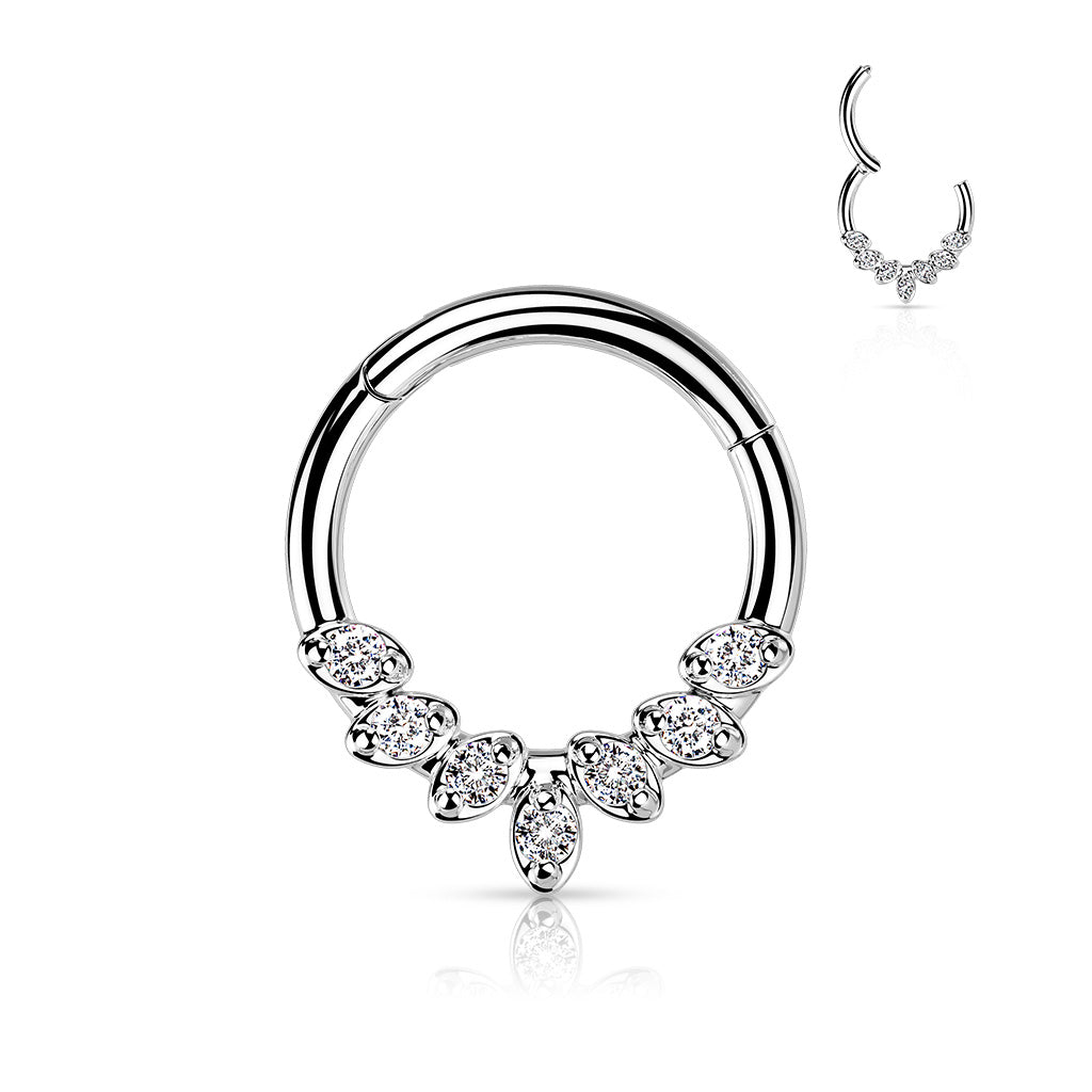 1pc Seven Gem Leaves Hinged Segment Ring 16g Septum Clicker 316L Surgical Steel