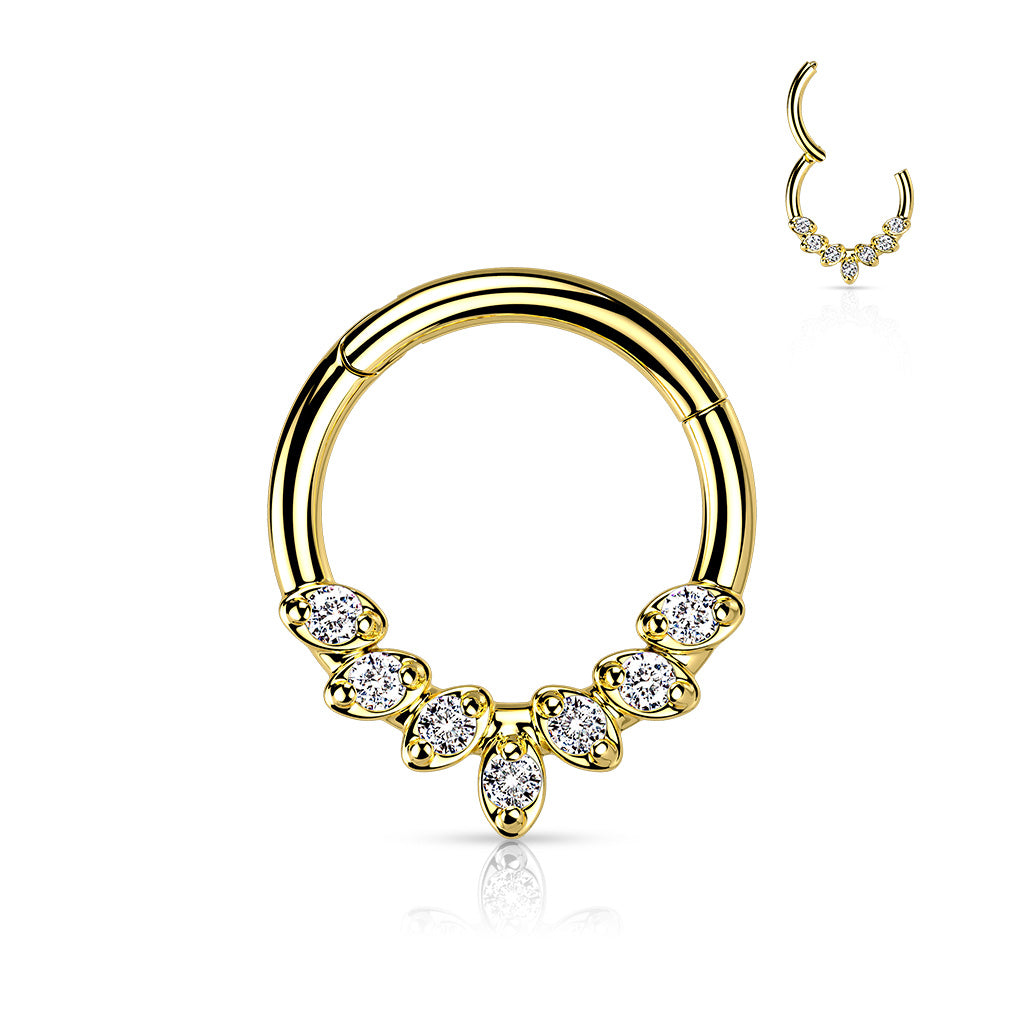 1pc Seven Gem Leaves Hinged Segment Ring 16g Septum Clicker 316L Surgical Steel
