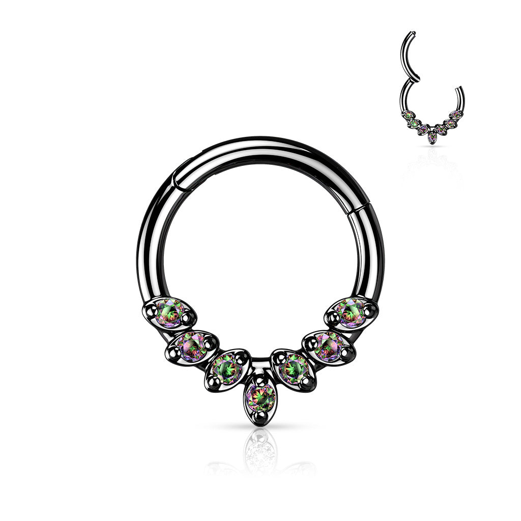 1pc Seven Gem Leaves Hinged Segment Ring 16g Septum Clicker 316L Surgical Steel