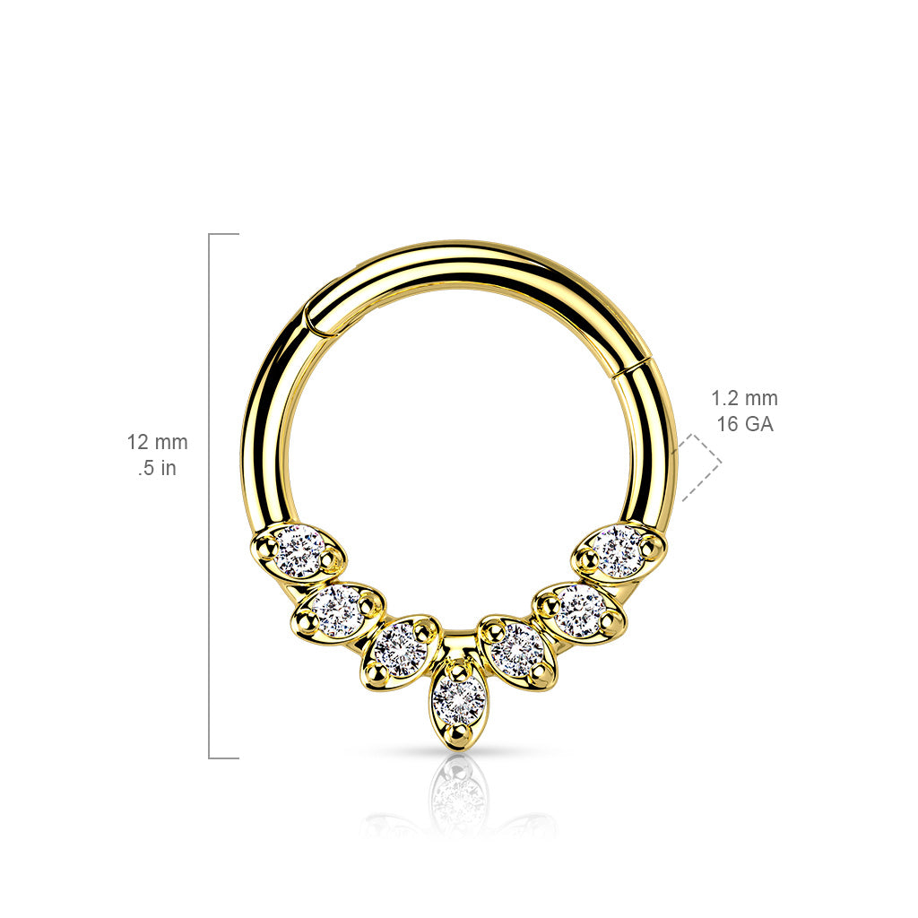 1pc Seven Gem Leaves Hinged Segment Ring 16g Septum Clicker 316L Surgical Steel