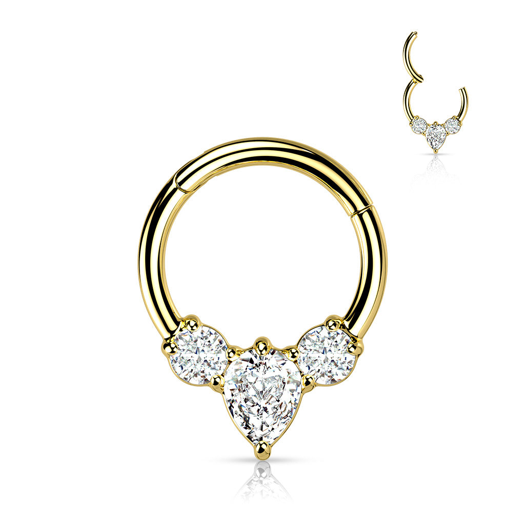 1pc Pear CZ Gem Hinged Segment Ring 16g Septum Clicker 316L Surgical Steel
