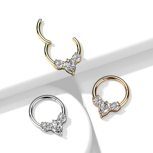 1pc Pear CZ Gem Hinged Segment Ring 16g Septum Clicker 316L Surgical Steel