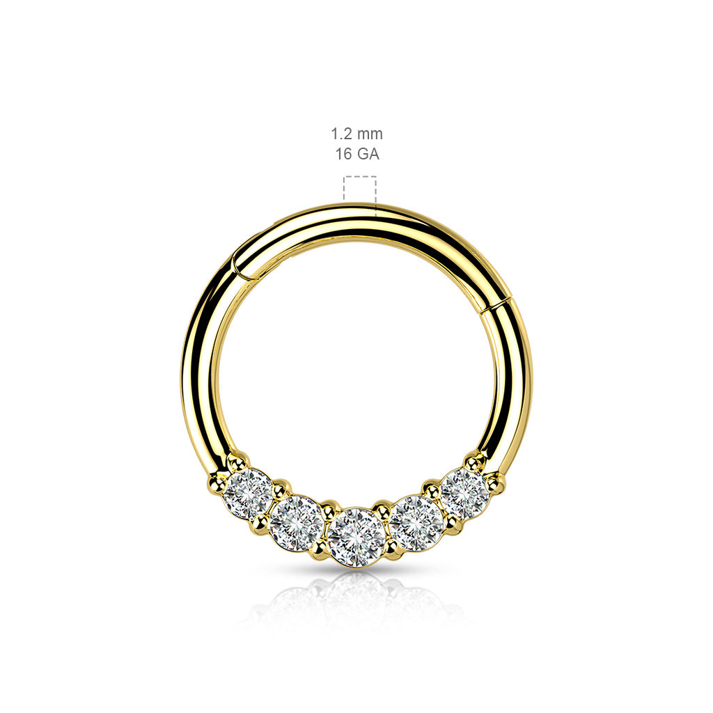 1pc Five CZ Gem Hinged Segment Ring 16g Septum Clicker 316L Surgical Steel