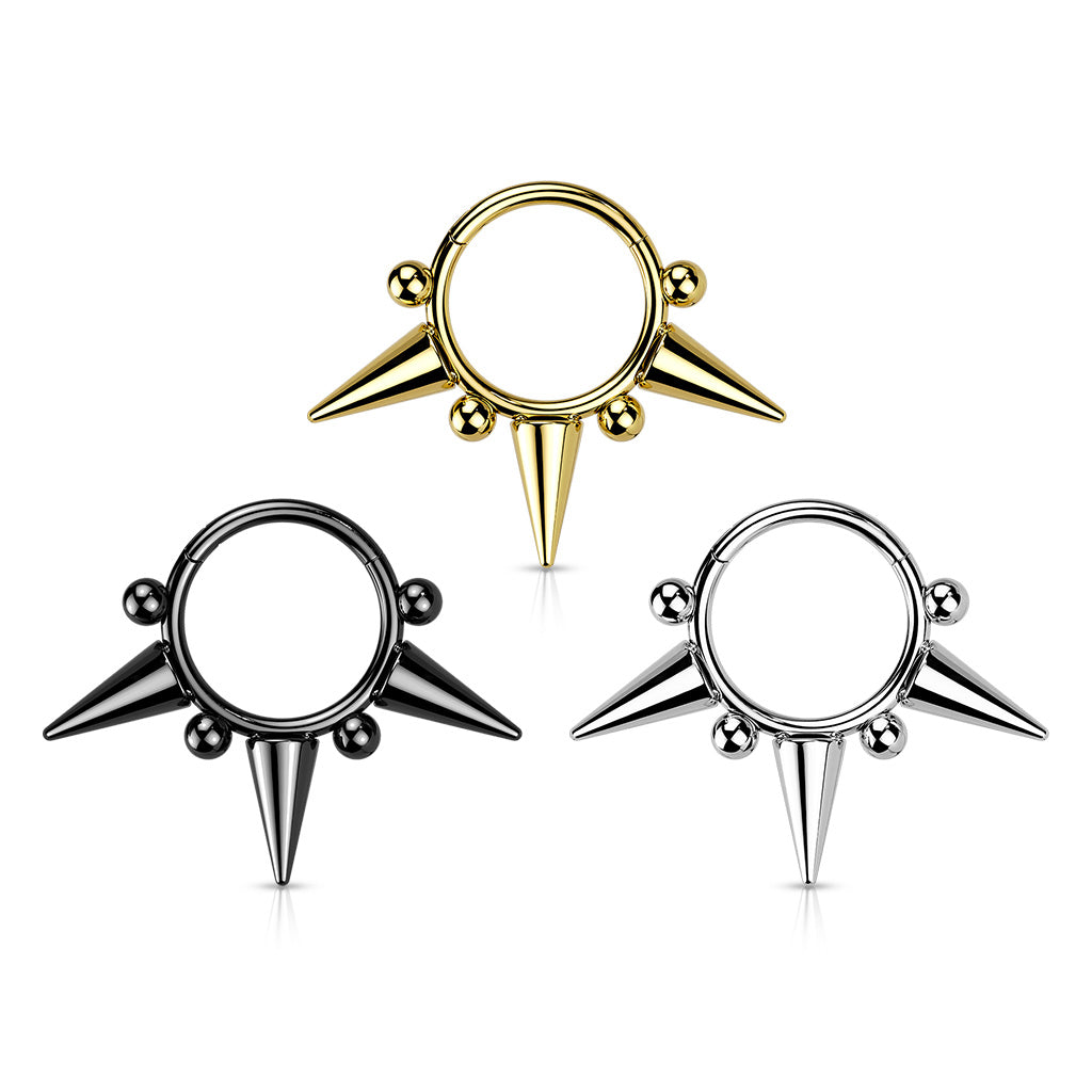 1pc Hinged Segment Ring Septum Clicker Spikes & Balls Helix Cartilage 16g or 18g
