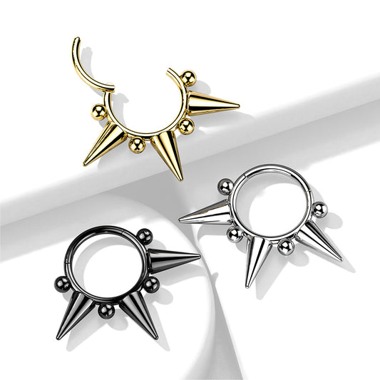 1pc Hinged Segment Ring Septum Clicker Spikes & Balls Helix Cartilage 16g or 18g