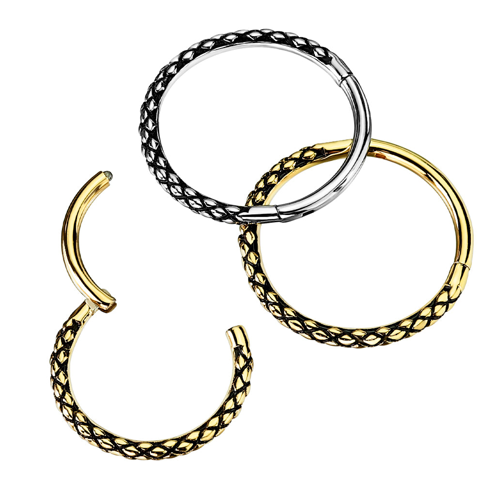 1pc Hinged Segment Ring Septum Clicker Snake Skin Helix Daith Orbital Hoop