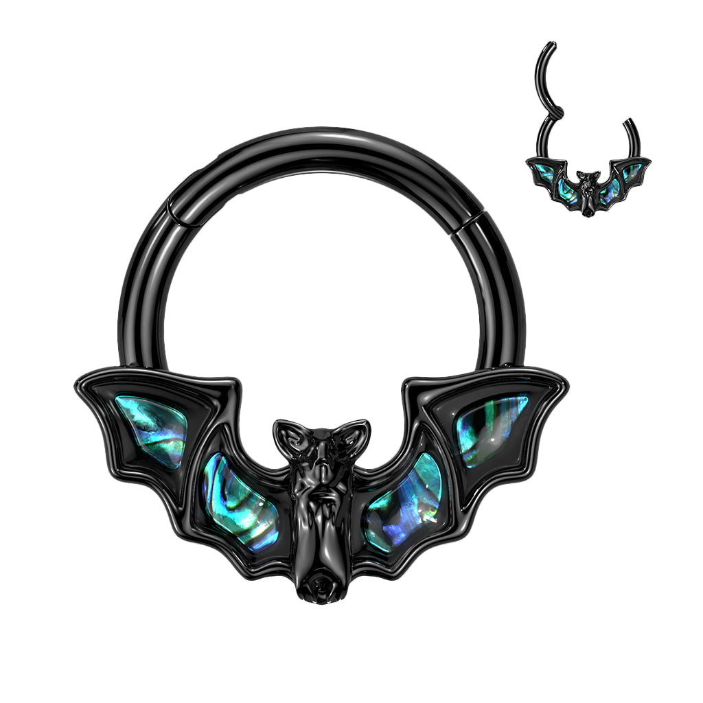 1pc Abalone Shell Bat Hinged Segment Ring 16g Septum Clicker Surgical Steel