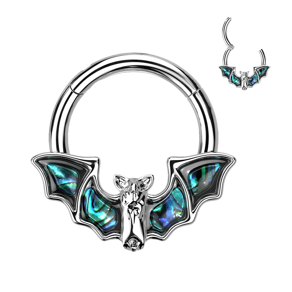 1pc Abalone Shell Bat Hinged Segment Ring 16g Septum Clicker Surgical Steel