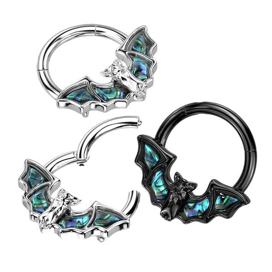 1pc Abalone Shell Bat Hinged Segment Ring 16g Septum Clicker Surgical Steel