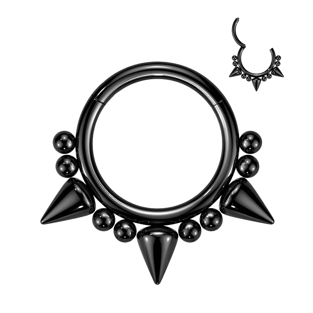1pc Hinged Segment Ring Septum Clicker Spikes & Double Balls Helix Cartilage 16g