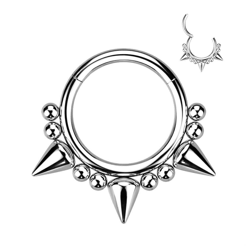 1pc Hinged Segment Ring Septum Clicker Spikes & Double Balls Helix Cartilage 16g