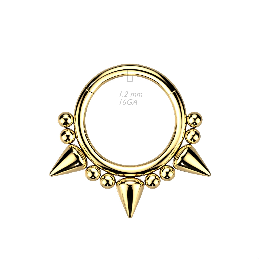 1pc Hinged Segment Ring Septum Clicker Spikes & Double Balls Helix Cartilage 16g
