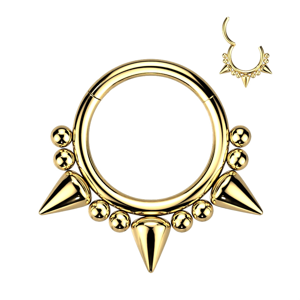 1pc Hinged Segment Ring Septum Clicker Spikes & Double Balls Helix Cartilage 16g