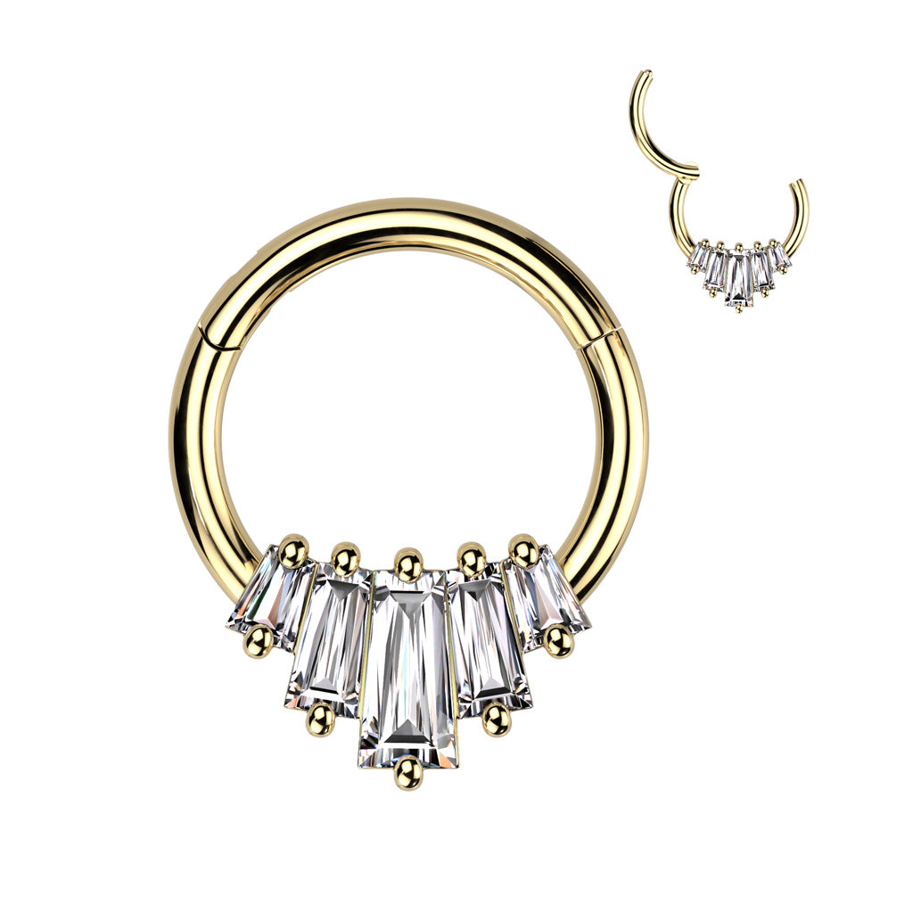 1pc Five Baguette Gems Fan Hinged Segment Ring 16g Septum Helix Ear Cartilage