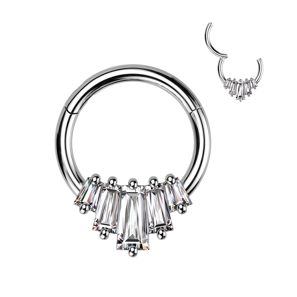 1pc Five Baguette Gems Fan Hinged Segment Ring 16g Septum Helix Ear Cartilage