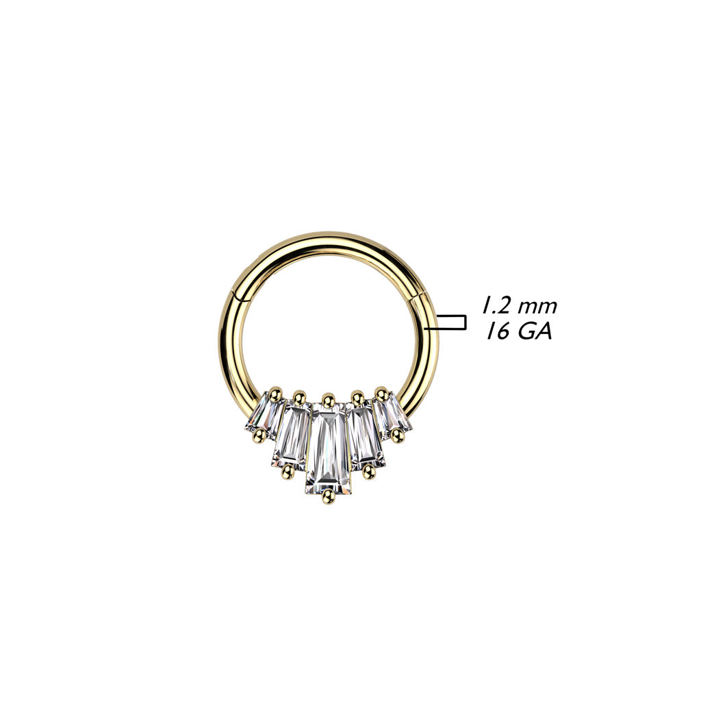 1pc Five Baguette Gems Fan Hinged Segment Ring 16g Septum Helix Ear Cartilage
