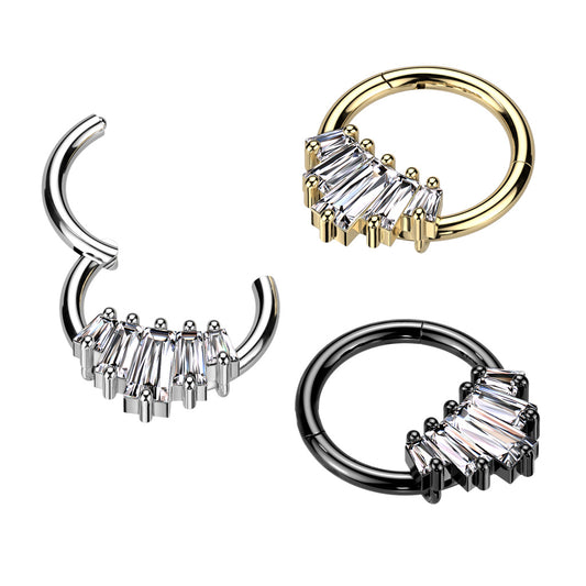 1pc Five Baguette Gems Fan Hinged Segment Ring 16g Septum Helix Ear Cartilage